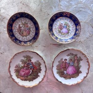 Authentic Limoges Decorative Plates with Romantic Scenes,two 4.5 inch,two 4 inch